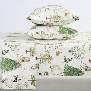 Pottery Barn Festive Cats Sheet Set Queen percale